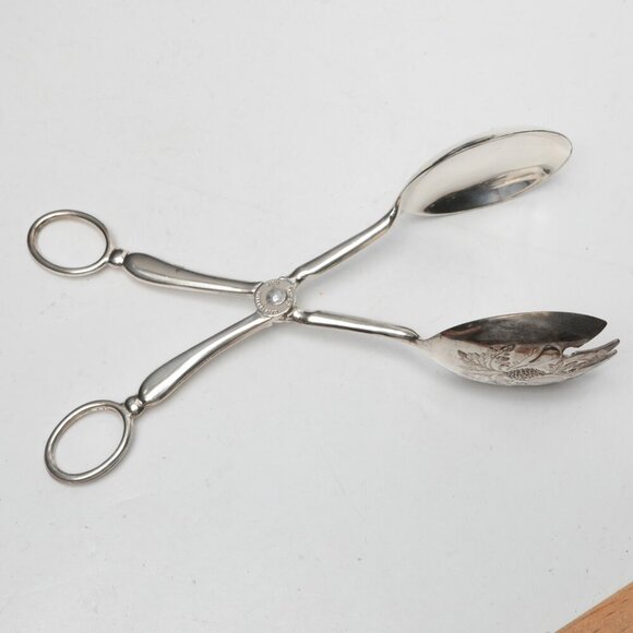 Vintage Silver Plate Salad Tongs Dinner Party Italy EP Zinc Retro Serve Ware MCM - Picture 3 of 12